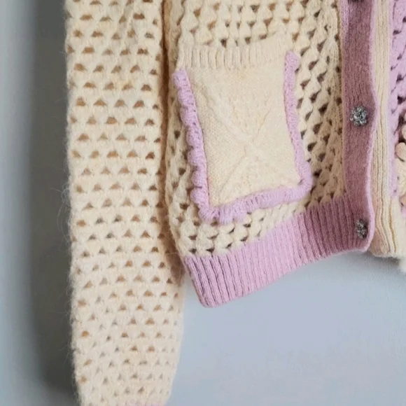 Zara Colorblock Cropped Sweater Size Medium Cottagecore Coastal Grandma - Picture 11 of 16